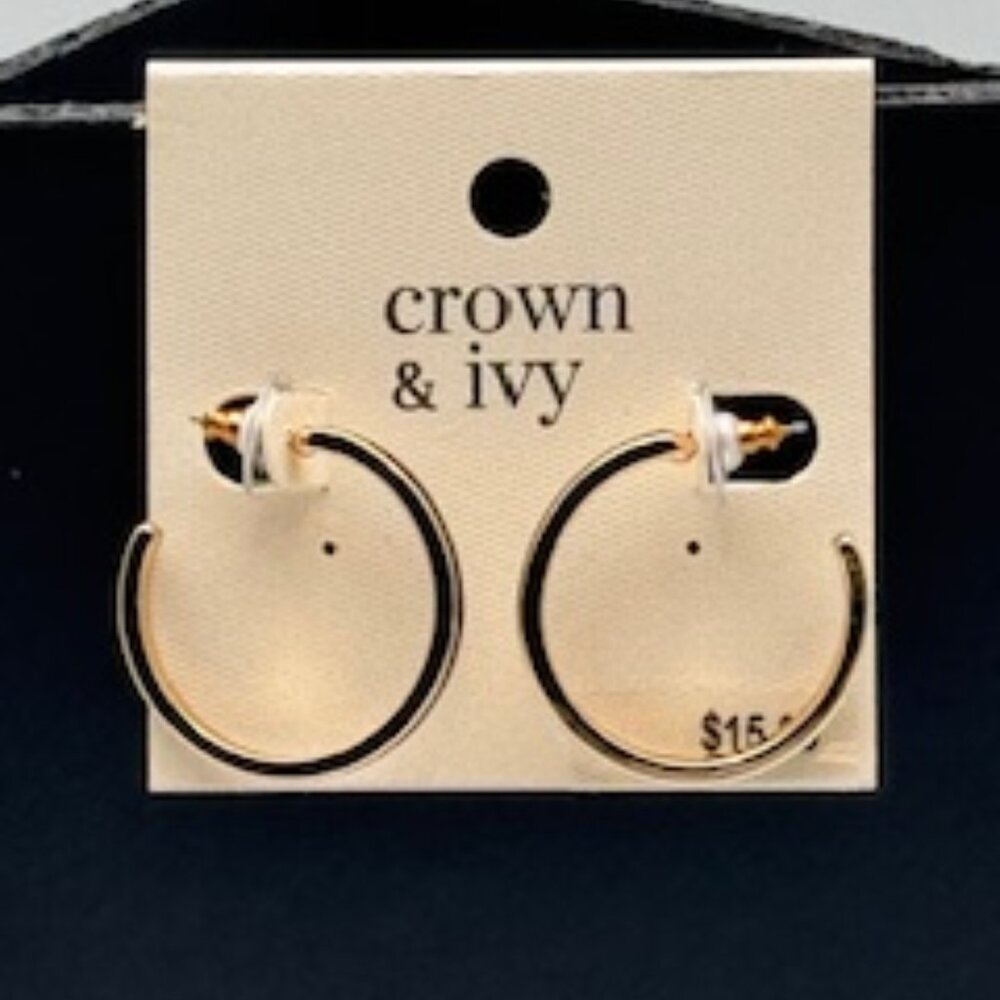 Crown & Ivy 3/4 Hoop Golden Earrings with Blue Inlay - Picture 1 of 4